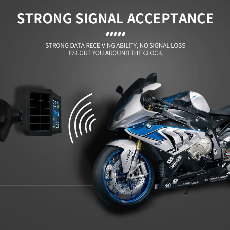SAMEUO Motocicleta TPMS Presión de neumáticos Alarma de energía solar Sistema de monitoreo de presión de neumáticos de motocicleta para monitoreo de neumáticos