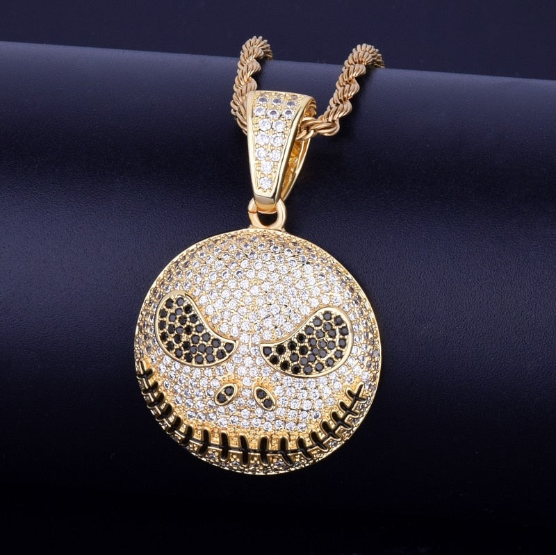 Character Round Face Pendant Necklace Gold Color Cubic Zircon Men&