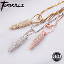 TOPGRILLZ Iced Zircon Bullet Case Pendant 100% 925 Sterling Silver Pendant Necklace Chain Hip Hop Jewelry