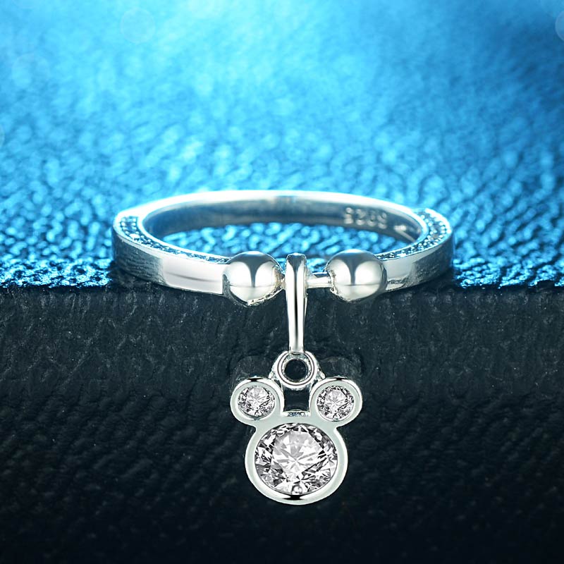 Kaletine lindo anillo de Mickey 925 anillos de plata esterlina para mujeres ratón colgante encanto CZ joyería de moda 2020