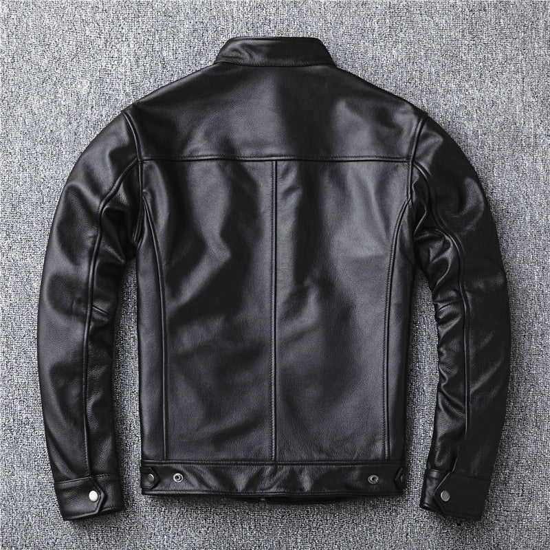 Free shipping.classic motor style,black genuine leather Jacket,fashion men casual Leather coat,street biker coat,wholesales