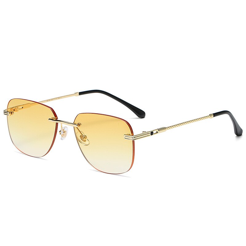 HBK Square Rimless Sunglasses Women Men Red Mirror Yellow Lens Metal Frame Fashion Vintage Frameless Sun Glasses Ladies