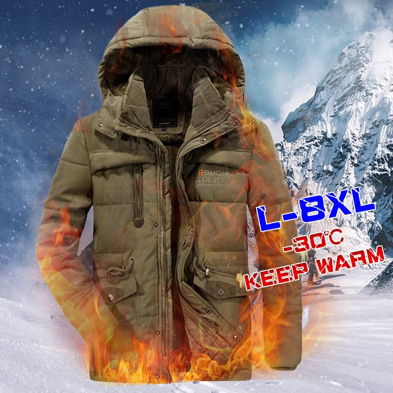 Neue Mode Herren Winterjacke Männer Dicke Lässige Outwear Jacken Herren Winddichte Parkas Plus Größe 6XL 7XL 8XL Samt Warmer Mantel