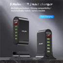 USLION USB-Ladegerät mit 5 Anschlüssen, HUB, Multi-USB-Ladestation, Dock, Desktop, Wand, Zuhause, LED-Anzeige, universelle neue Ladegeräte, EU-US-UK-Stecker