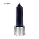 Runyangshi 1pc natural crystal point glass water bottle with 304 stainless steel, rose gold and bamboo cover style for gift