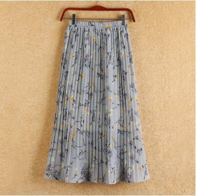 2021 Spring/Summer Women Skirt Floral Print Chiffon Skirts High Waist A-line Pleated Skirts Women Jupe Femme Faldas Saia Outwear