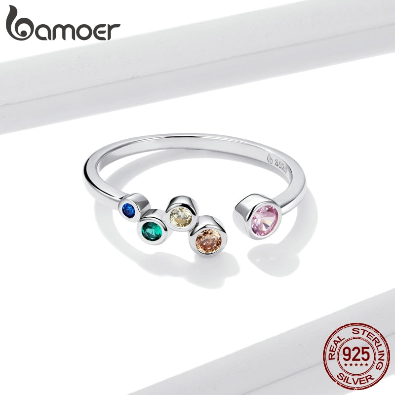 Anillo de sello de plata de ley 925 bamoer, anillos de dedo abiertos con burbujas de colores para mujer, joyería de estilo coreano de tamaño libre BSR149