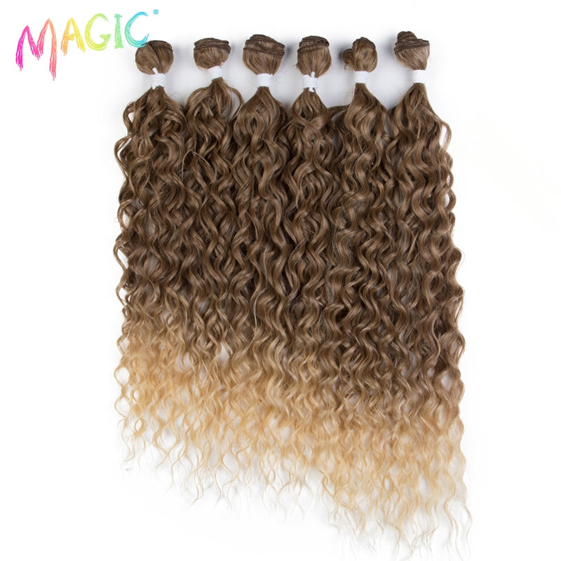 Magic Synthetic  6PCS 24 26 28inches Kinky Curly Hair Bundles Ombre Blonde Color Fake Hair Extensions Curly Hair Accessories