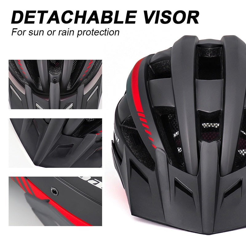 Victgoal casco de bicicleta LED montaña carretera USB recargable luz casco de ciclismo para hombre visera gafas hombres MTB bicicleta casco