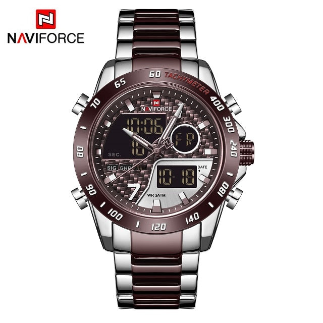 NAVIFORCE Luxury Brand Quartz Men Watches LED Digital Sport Wristwatches Steel Strap Waterproof Business Clock Relogio