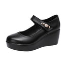GKTINOO 2022 Frühling Lederschuhe Damen Plateau Keile Schuh High Heels Runde Zehe Bequeme Schwarze Damen Pumps Große Größe 33-43