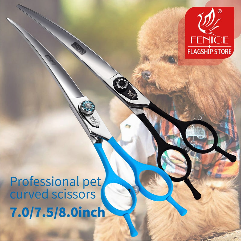 Fenice 7,0 7,5 8,0 pulgadas tijeras de aseo profesional negras tijeras curvas para perros de peluche/Pomerania herramientas de aseo de mascotas JP 440C