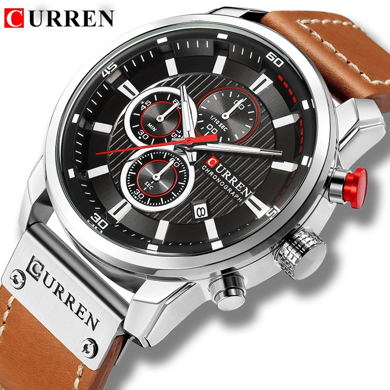 New Watches Men Luxury Brand CURREN Chronograph Men Sport Watches High Quality Leather Strap Quartz Wristwatch Relogio Masculino