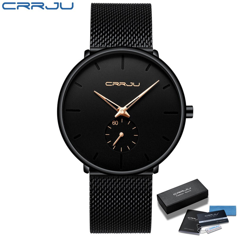 CRRJU Relojes para hombre Ultrafino Minimalista Impermeable - Reloj de pulsera de moda para hombre Vestido unisex con banda de malla de acero inoxidable