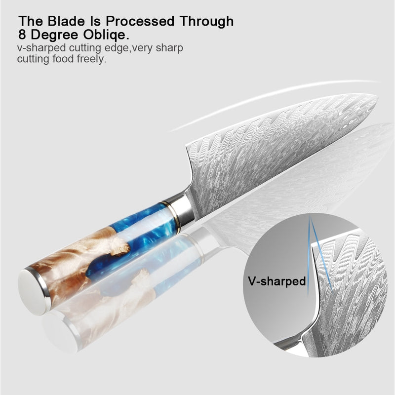 XITUO Küchenmesser-Set Damaskus-Stahl Kochmesser Cleaver Schälwerkzeug Allzweck-Brotmesser Kochwerkzeug Blauer Harzgriff 1-6 Teile/Set