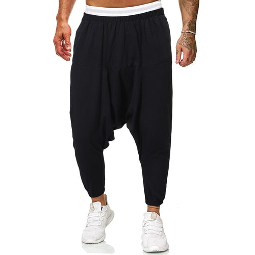 2022 Herren Leinen Cross-Hosen Herren Baggy Pluderhosen Herren Solide Schwarze Hosen Herren HipHop Jogger Herren Streetwear Weite Beinhosen