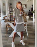 Conjunto informal de dos piezas para mujer, sudadera elegante con capucha y falda acampanada Harajuku, conjunto de dos piezas con bolsillo delantero, novedad de 2022