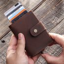 Cartera personalizada para tarjetas de contacto para hombre, tarjeteros de negocios, minicarteras de cuero Crazy Horse para hombre, monedero con caja de aluminio Rfid