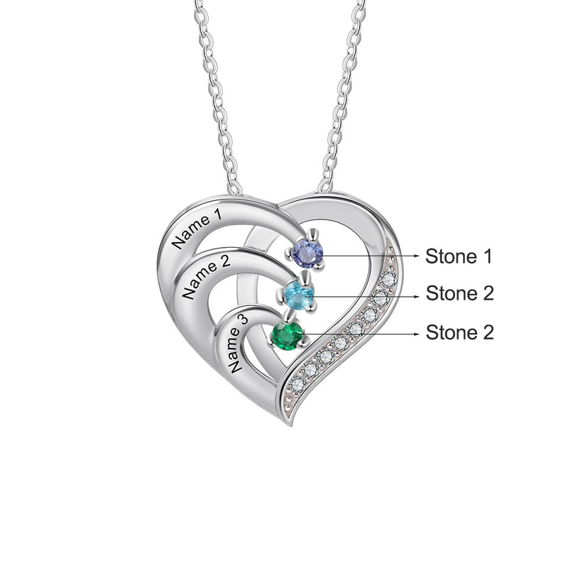 Collares de plata de ley 925 de JewelOra con nombre de familia personalizado, collares de corazón para mujer, collar de madre con grabado de piedra de nacimiento personalizado