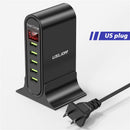 USLION USB-Ladegerät mit 5 Anschlüssen, HUB, Multi-USB-Ladestation, Dock, Desktop, Wand, Zuhause, LED-Anzeige, universelle neue Ladegeräte, EU-US-UK-Stecker