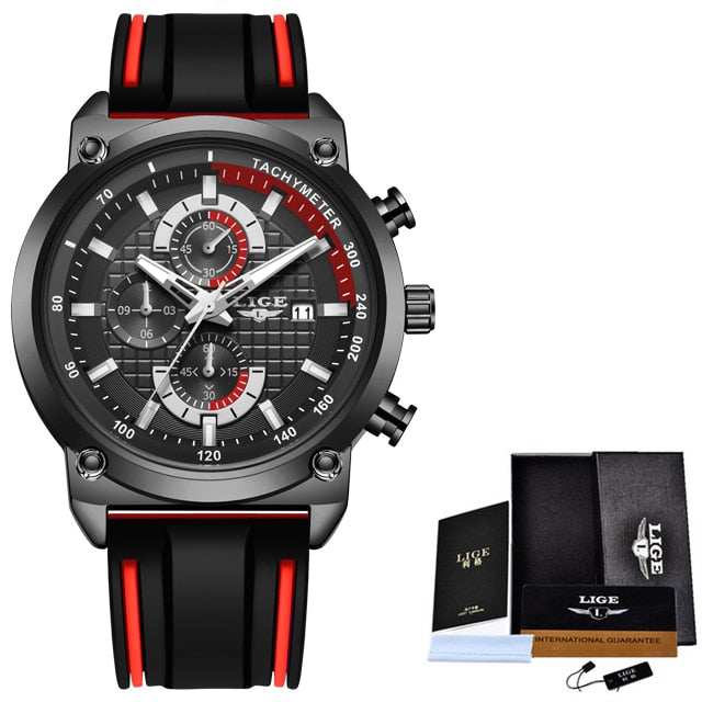 Relojes LIGE para Hombre, Reloj de pulsera deportivo de lujo con fecha automática, Reloj de cuarzo para Hombre, correa de silicona, Reloj resistente al agua para Hombre