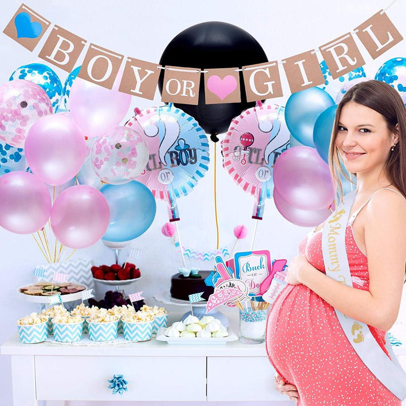 Gender Reveal Party Supplies Baby Party Dekoration JUNGE ODER MÄDCHEN Flagge ziehen Konfetti Luftballons Foto Requisiten