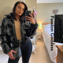 Chaqueta acolchada rosa de PU brillante para mujer, abrigos cálidos de burbujas, Parkas de cuero brillante, chaquetas recortadas con cremallera, Parkas