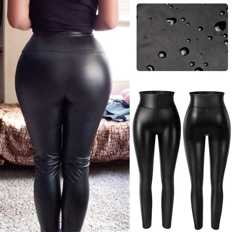 High Waist Faux Leather Leggings Women Non See-through Thick PU Leggings Hip Push Up Slim Pants Fitness Panties Butt Lifter