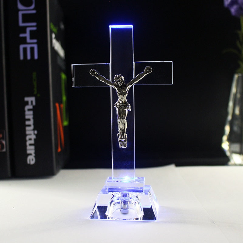 Regalos cristianos, luz nocturna, estatua de cruz de Jesús de cristal, estilo religioso, cruz de cristal, decoración de iglesia, decoración del hogar, adorno artesanal