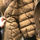Janveny, chaqueta de plumón de piel auténtica de zorro para mujer, abrigo de plumón de pato blanco 90% holgado corto 2021, prendas de vestir de nieve acolchadas con bolsillos grandes para mujer