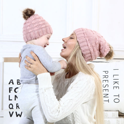 lioraitiin Mom Kid Beanie Hat Cap Strickmütze Neugeborenes Baby Knit Soild Cotton Blend Cap