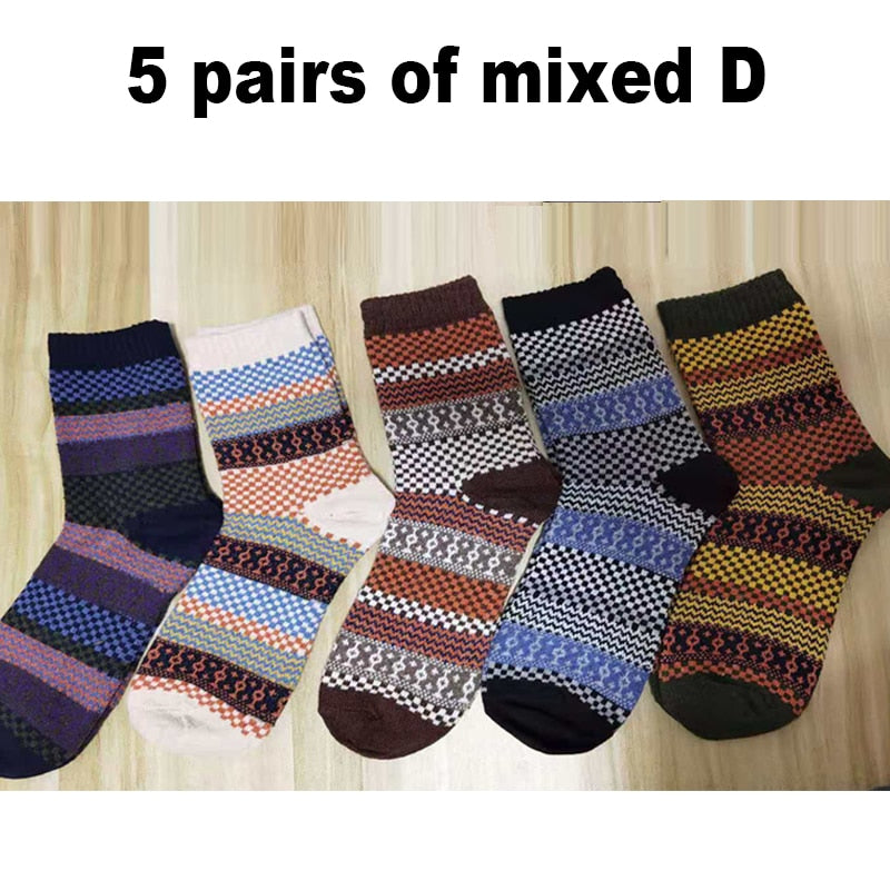 10PCS=5Pairs Autumn Winter New Men Thicken Warm Harajuku Retro Fashion Casual Wool High Quality Cotton Socks Wholesale Snow Sock