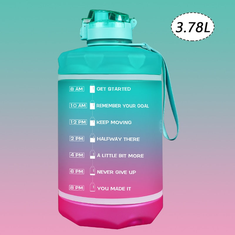 ZOMAKE 2.2/3.78L Gallon Water Bottle with Time Marker &amp; Straw, Motivational Water Jug BPA Free Leakproof Large Water Bottles Gym