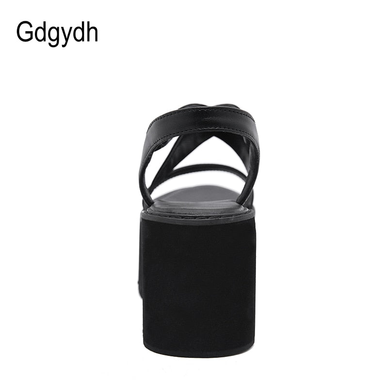 Gdgydh 2022 Summer Women Gladiator Sandals Thick Platform High Heels Comfortable Female Shoes Elastic Band Black Shoes Drop Ship