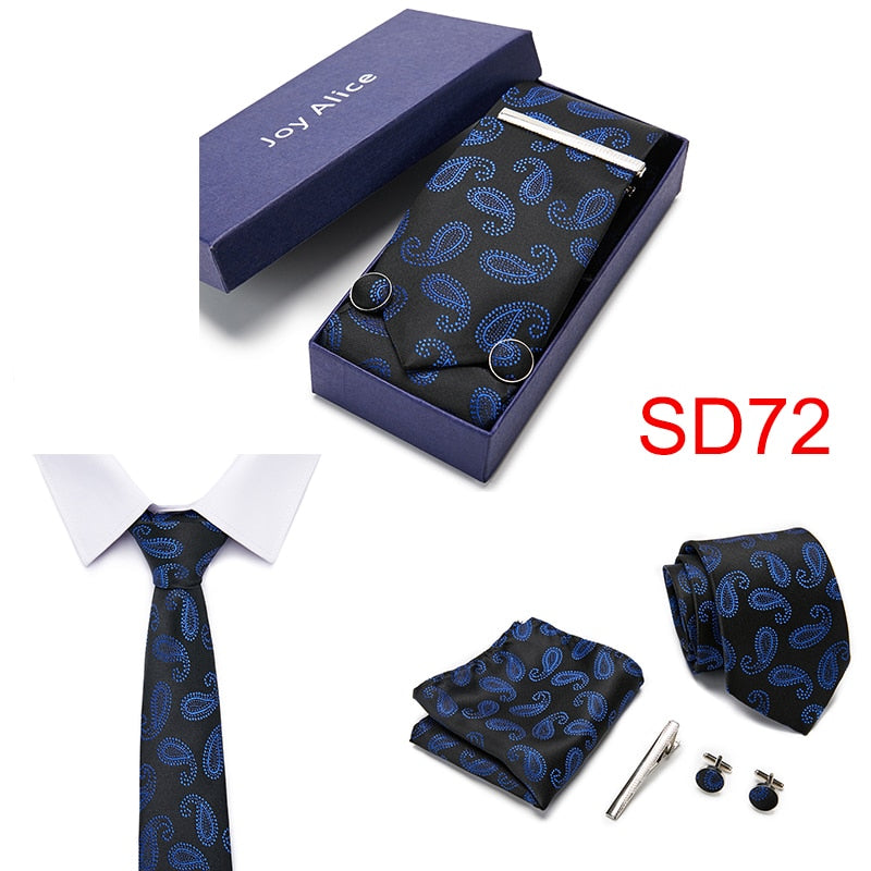 Gift Box 38 styles Tie Set Hanky Cufflinks With Gift Box Jacquard Woven Neckties Set For Men Wedding Party Lots of  accessories