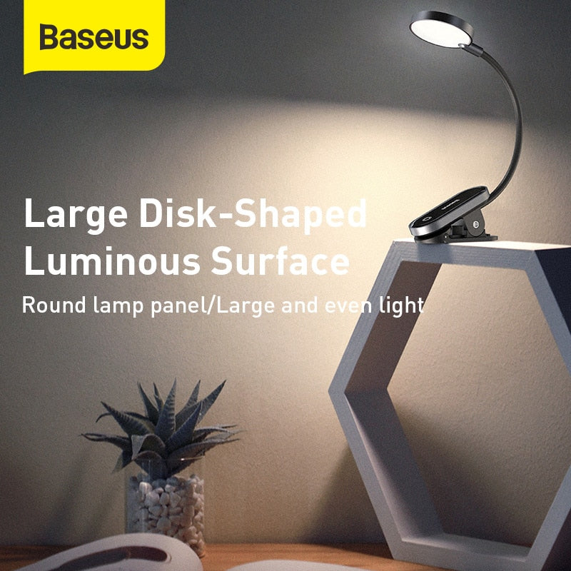 Baseus Book Light USB Led Rechargeable Mini Clip-On Desk Lamp Light Flexible Night Light Reading Lamp for Travel Bedroom Book
