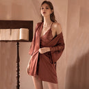 Conjunto de bata Sexy para mujer, ropa de dormir, Kimono de seda sintética, lencería de encaje, camisón, perspectiva suave, regalo de boda nupcial