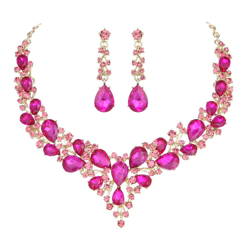 Delicate Women Austrian Crystal Jewelry Sets 16 Colors For Bridal Wedding Necklace And Earrings Sets Lady Party Fashion Jewelry