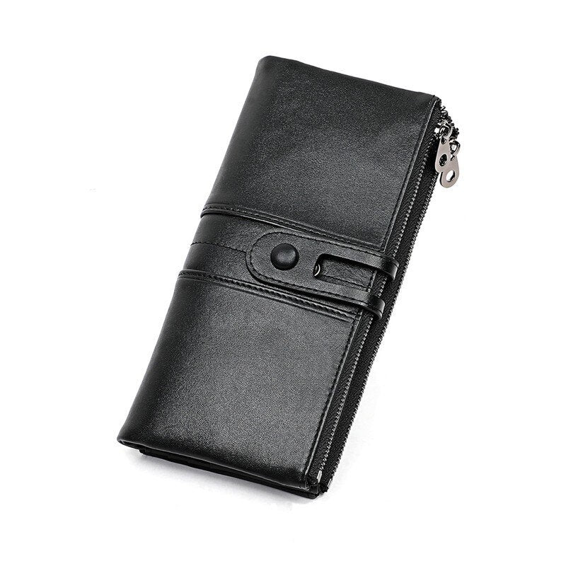 Hohe Qualität Kuh Leder RFID Brieftasche Frauen Haspe Reißverschluss Brieftaschen Echtes Leder Weibliche Geldbörse Lange Damen Geldbörsen Damen Kupplung