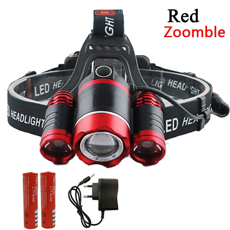 3 Led Headlamp Rechargeable XM-L T6 Headlight light Lantern Head Lamp Flashlight zoomable 18650 Battery Hunting fishing lighting