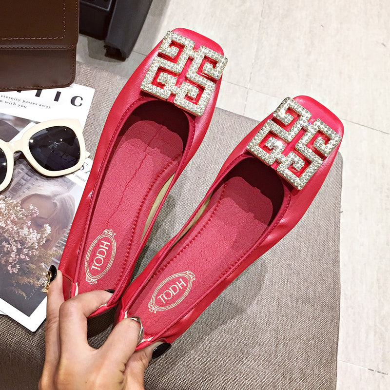 FamtiYaa Slip on Shoes for Women Ballet Flats Shallow Boat Shoes Woman Female Flat Shoe Embroide Red 2020 Spring Summer Fashion