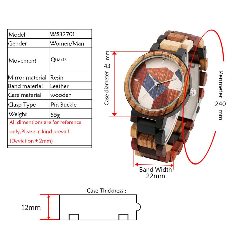 Einzigartige unregelmäßige Geometrie, Spleißen, Muster, Holzuhr, Herrenuhr, verstellbar, Mischfarbe, Retro-Armbanduhr aus Holz, Uhren Hombre