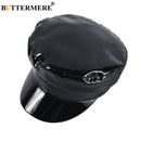 BUTTERMERE Lackleder Military Style Cap Damen Schwarz Matrosenmütze Frau Captain Cap Herbst Winter High Fashion Hüte