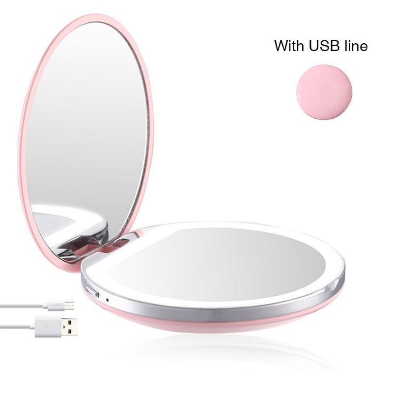 Mini espejo de maquillaje plegable con luz LED y aumento de 3X, espejo cosmético compacto de bolsillo para labios y cara, espejo portátil de viaje para maquillaje