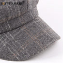 BUTTERMERE Women Wool Tweed Caps Newsboy Female Male Vintage Army Green Plaid Flat Caps Spring Painters Cabbie Duckbill Hat 2022