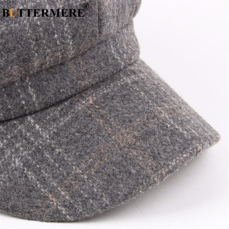 BUTTERMERE Women Wool Tweed Caps Newsboy Female Male Vintage Army Green Plaid Flat Caps Spring Painters Cabbie Duckbill Hat 2022