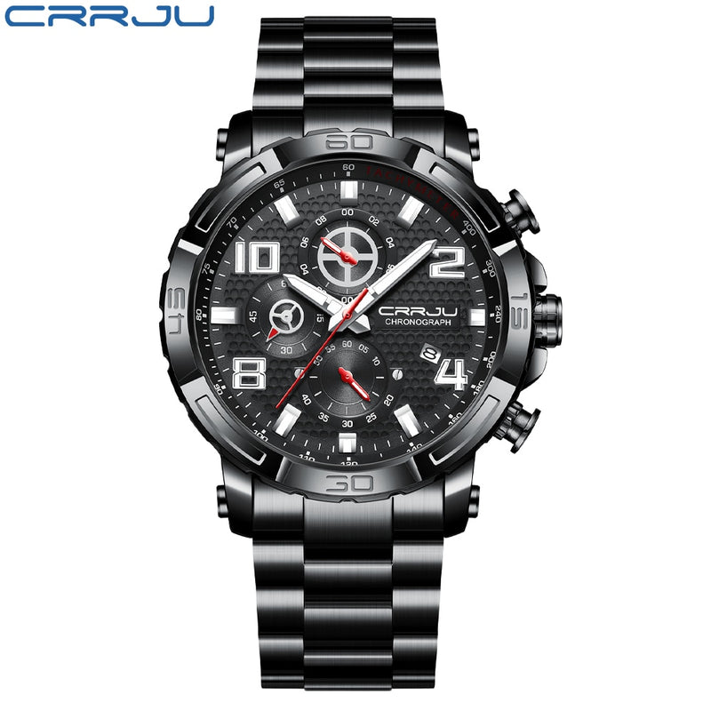 CRRJU Men Watches Big Dial Waterproof Stainless Steel with Luminous handsDate Sport Chronograph Watches Relogio Masculino