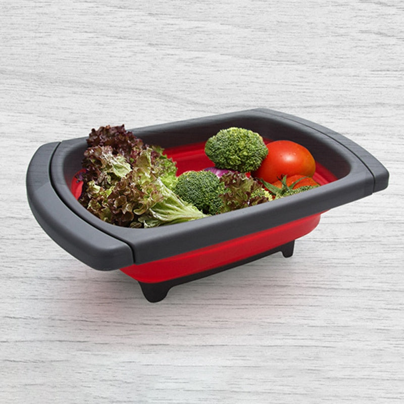 Colador plegable para frutas y verduras, colador de cocina plegable ecológico, cestas de drenaje plegables con asas retráctiles