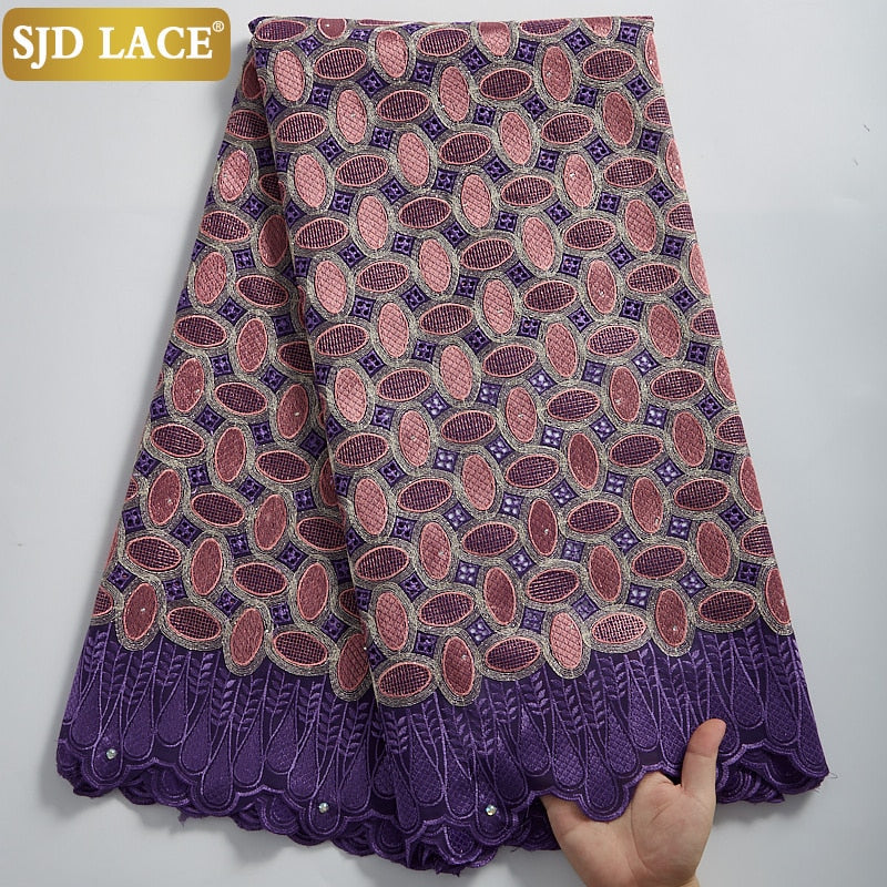 SJD LACE High Quality Swiss Voile Lace 5Yards African Cotton Lace Fabric With Hole Dubai Style For Nigerian Garment Sewing A2324