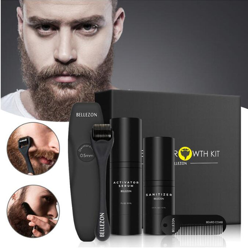 4 unids/set Kit para el crecimiento de la barba, conjunto potenciador del crecimiento del cabello para hombres, aceite esencial para el crecimiento de la barba, conjunto para el cuidado de la barba Facial, el mejor regalo para hombres